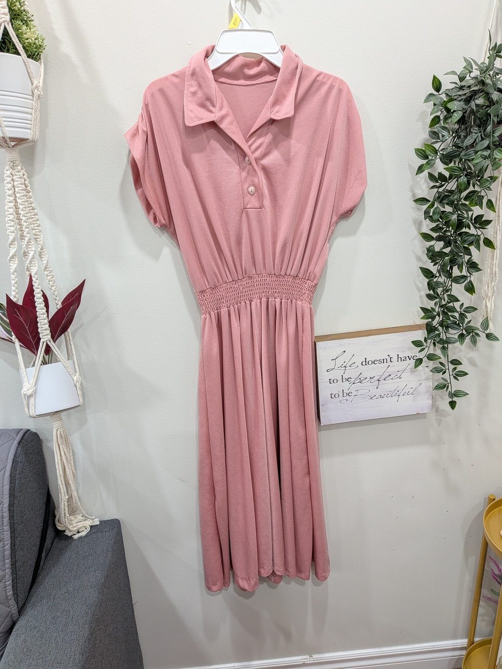Women's Dusty Rose Collared Midi Dress